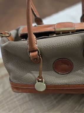 VINTAGE Dooney & Bourke Taupe Leather Satchel with Brown Trim